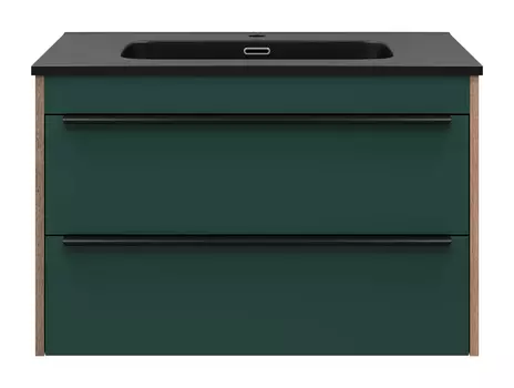 Тумба с раковиной Brevita Greenwood 80 подвесная, 2 ящика, зеленый/дуб галифакс олово