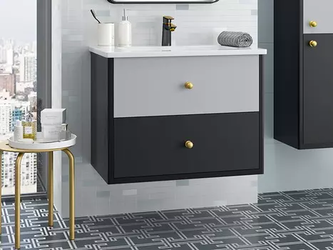 Тумба с раковиной Brevita Кристиан 80 подвесная черная, серая