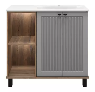 Тумба с раковиной Brevita Lumus 90 R напольная, с подсветкой, дуб галифакс олово/серый