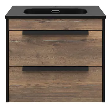 Тумба с раковиной Brevita Monsour 60 подвесная, дуб галифакс олово/черный кварц