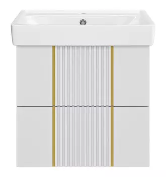 Тумба с раковиной Brevita Vega 60 подвесная, белый/золото