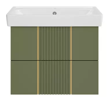 Тумба с раковиной Brevita Vega 70 подвесная, зеленый/золото