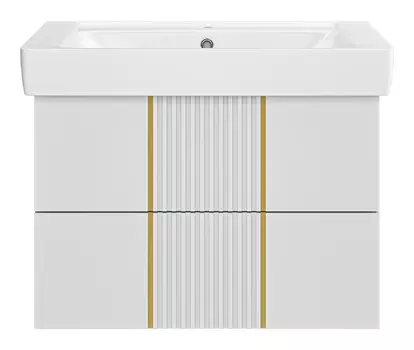 Тумба с раковиной Brevita Vega 80 подвесная, белый/золото