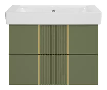 Тумба с раковиной Brevita Vega 80 подвесная, зеленый/золото