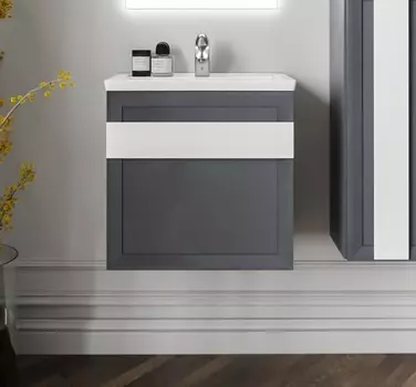 Тумба с раковиной Бриклаер Берлин 60 оникс серый, ручка белый глянец