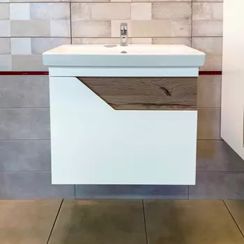 Тумба с раковиной Бриклаер Брайтон 60 белый матовый/дуб Кера