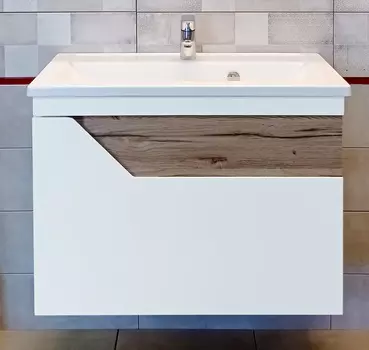 Тумба с раковиной Бриклаер Брайтон 70 белый матовый/дуб Кера (раковина Mario 70)