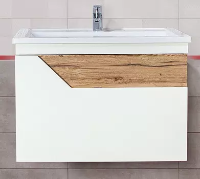 Тумба с раковиной Бриклаер Брайтон 80 белый матовый/дуб Кера (раковина Como 80)