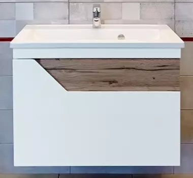 Тумба с раковиной Бриклаер Брайтон 80 белый матовый/дуб Кера (раковина Mario 80)