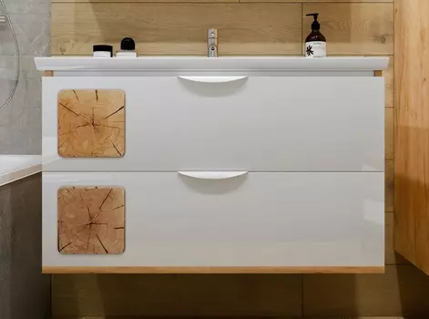 Тумба с раковиной Бриклаер Форест 100 подвесная, дуб золотой/белый глянец (раковина Фостер 100)