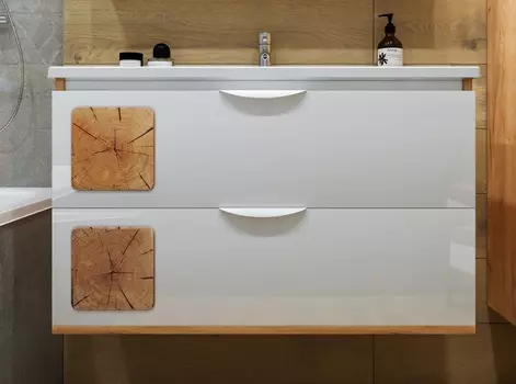 Тумба с раковиной Бриклаер Форест 100 подвесная, дуб золотой/белый глянец (раковина Mario 100)