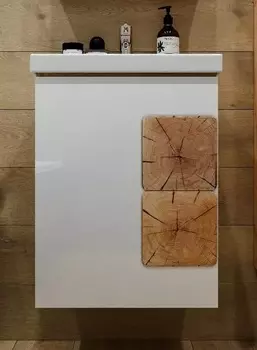 Тумба с раковиной Бриклаер Форест 50 подвесная, дуб золотой/белый глянец