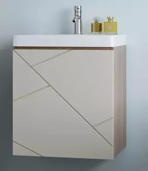 Тумба с раковиной Бриклаер Кристалл 50 подвесная, дуб крафт табачный/латте