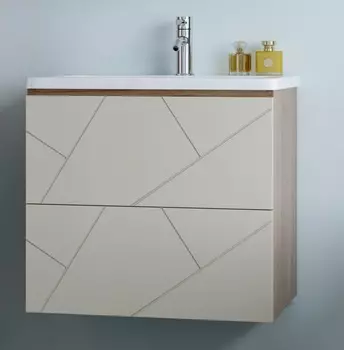 Тумба с раковиной Бриклаер Кристалл 60 подвесная, дуб крафт табачный/латте