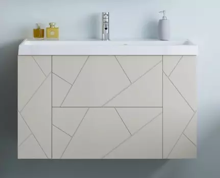 Тумба с раковиной Бриклаер Кристалл 90 подвесная, дуб крафт табачный/латте