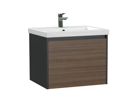 Тумба с раковиной Cersanit Grande 60 подвесная, черный/орех