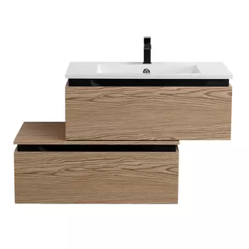Тумба с раковиной Cezares Slider 80 подвесная, 1 ящик, с нижней тумбой, дуб тангент