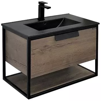 Тумба с раковиной Comforty Бонн 75 дуб темный (раковина Comforty 75E черная матовая)