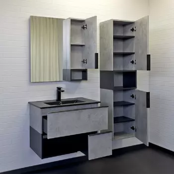 Тумба с раковиной Comforty Франкфурт-75 бетон светлый, черная раковина (с раковиной Comforty 75E)