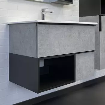 Тумба с раковиной Comforty Франкфурт-75 бетон светлый, белая раковина (с раковиной Comforty 75E)