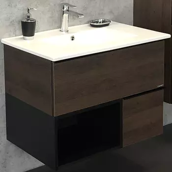 Тумба с раковиной Comforty Франкфурт-75 дуб шоколадно-коричневый, белая раковина