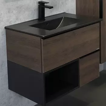 Тумба с раковиной Comforty Франкфурт 75 дуб шоколадно-коричневый (раковина Comforty 75E черная)