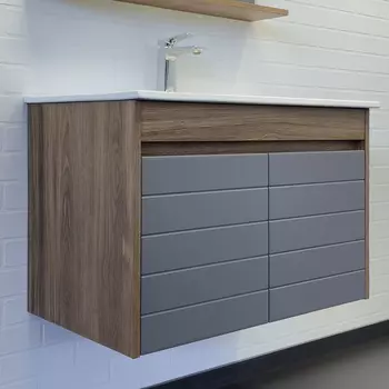 Тумба с раковиной Comforty Кемер 75 подвесная, дуб темно-коричневый/антрацит (раковины Comforty 75E)