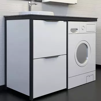 Тумба с раковиной Comforty Лозанна 120 под стиральную машину, со столешницей графит (раковина Art Inside)