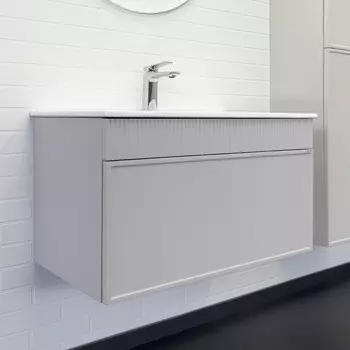 Тумба с раковиной Comforty Мадрид 80 подвесная, 1 ящик, серый шелк (раковины Comforty 80E)