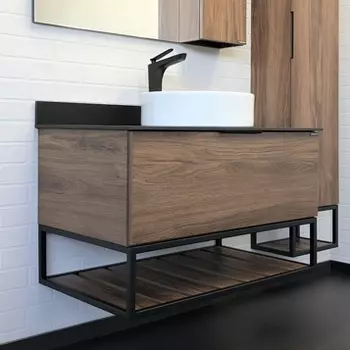 Тумба с раковиной Comforty Порто 90 столешница черная, дуб тёмно-коричневый (раковина Comforty 9110)