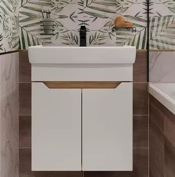 Тумба с раковиной DIWO Архангельск 50 подвесная, дуб сонома/белый