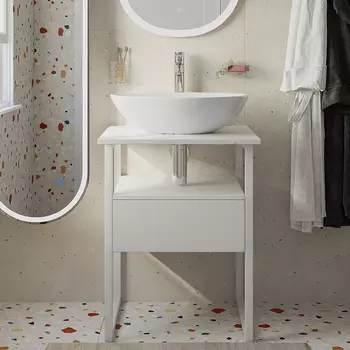 Тумба с раковиной DIWO Элиста 60 напольная, белый муар/белый мрамор (раковина Moduo 55 Leaf)