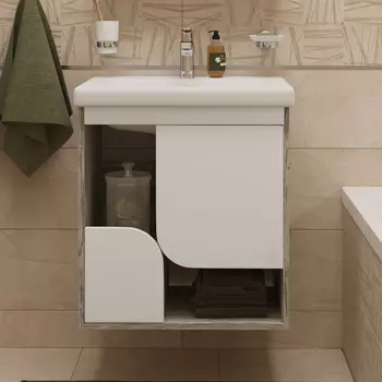 Тумба с раковиной DIWO Самара 60 подвесная, дуб скандинавский/белый