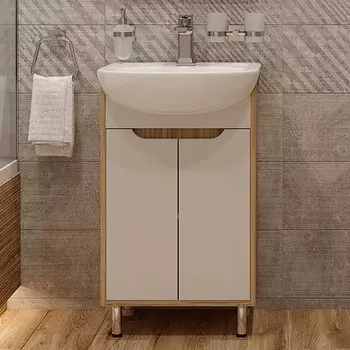 Тумба с раковиной DIWO Углич 50 напольная, белый/светлое дерево