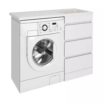 Тумба с раковиной Emmy Джерси 110 под стиральную машину, 3 ящика, раковина Камила 110 R