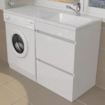 Тумба с раковиной Emmy Джерси 110 под стиральную машину, 2 ящика, раковина Аванти 110 R (кронштейн в комплекте)