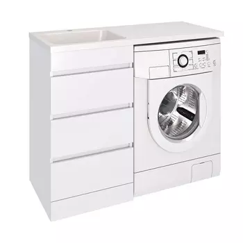 Тумба с раковиной Emmy Джерси 110 под стиральную машину, 3 ящика, раковина Аванти 110 L (кронштейн в комплекте)