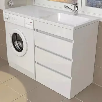 Тумба с раковиной Emmy Джерси 120 под стиральную машину, 3 ящика, раковина Аванти 120 R (кронштейн в комплекте)