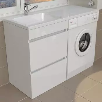 Тумба с раковиной Emmy Джерси 120 под стиральную машину, 2 ящика, раковина Аванти 120 L (кронштейн в комплекте)