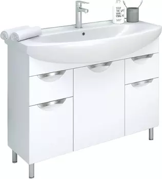 Тумба с раковиной Emmy Милли 105 напольная, 2 ящика, 3 двери, белая (раковина Элеганс 105)