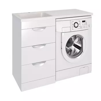 Тумба с раковиной Emmy Милли 110 под стиральную машину, 3 ящика, раковина Аванти 110 L (кронштейн в комплекте)
