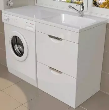 Тумба с раковиной Emmy Милли 120 под стиральную машину, 2 ящика, раковина Аванти 120 R (кронштейн в комплекте)