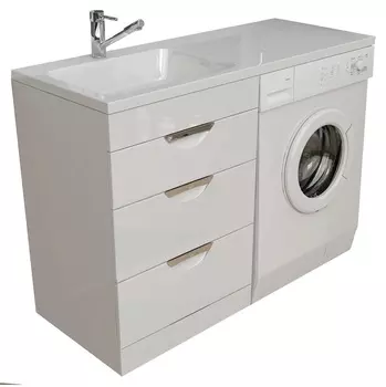 Тумба с раковиной Emmy Милли 120 под стиральную машину, 3 ящика, раковина Аванти 120 L (кронштейн в комплекте)