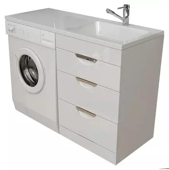Тумба с раковиной Emmy Милли 120 под стиральную машину, 3 ящика, раковина Аванти 120 R (кронштейн в комплекте)