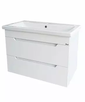 Тумба с раковиной Emmy Стоун 60 подвесная, 2 ящика, белая (раковина Como 60)