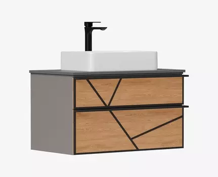 Тумба с раковиной Equil Ferro 80.2Y подвесная, дуб мадера/лен антрацит