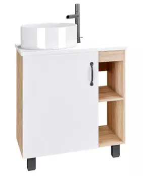 Тумба с раковиной Grossman Флай 70 со столешницей, дуб сонома/белая