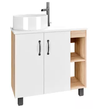 Тумба с раковиной Grossman Флай 80 со столешницей, дуб сонома/белая