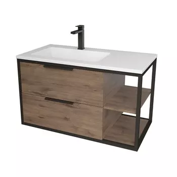 Тумба с раковиной Grossman Лофт 90 подвесная, 2 ящика, веллингтон/металл черный