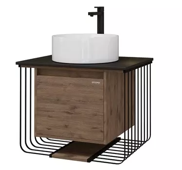 Тумба с раковиной Grossman Винтаж 70 см, с 1-м ящ. подвесная, веллингтон/металл черный